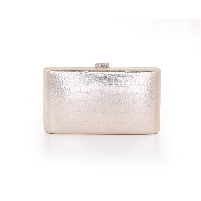 Gold | Croc Embossed Leather Crystal Clasp Mina Back