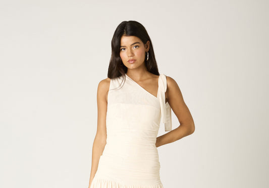 Beautiful Chaos Mesh Tie Shoulder Top