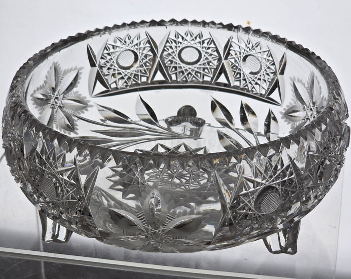 Cut glass 3 legged bowl Hand cut antique