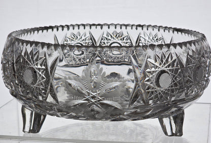 Cut glass 3 legged bowl Hand cut antique