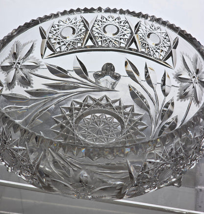 Cut glass 3 legged bowl Hand cut antique