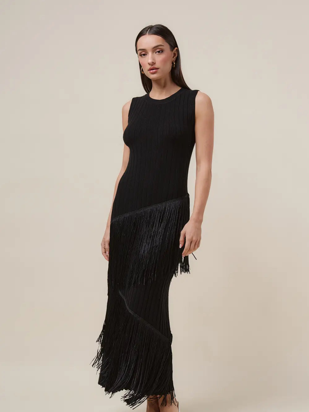 Asymmetric Tassel Detailed Sweater Rib Dress