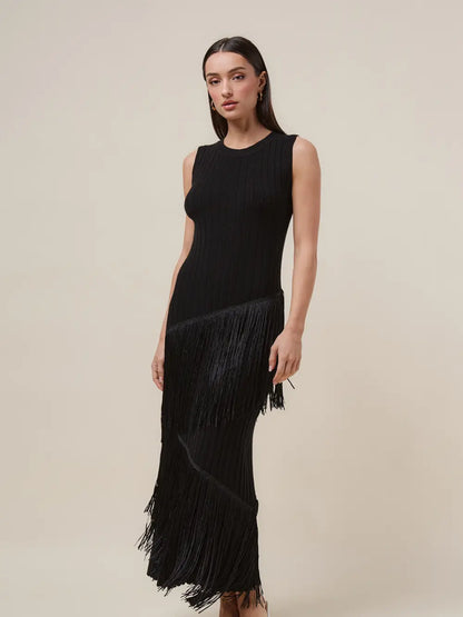Asymmetric Tassel Detailed Sweater Rib Dress