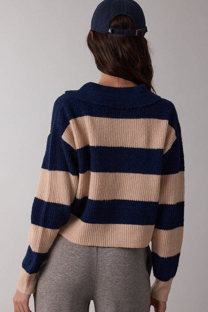Cozy Wide Stripe Collar Sweater Top