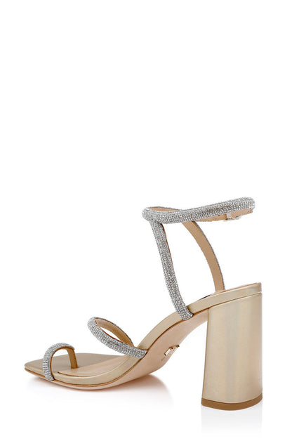 Gold Leather | Dalilah Strappy Bock Heel Sandals Back Side