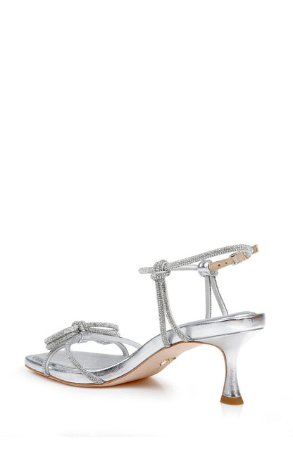 Silver Leather | Dandelion Ankle Strap Kitten Heel Sandals Back Side