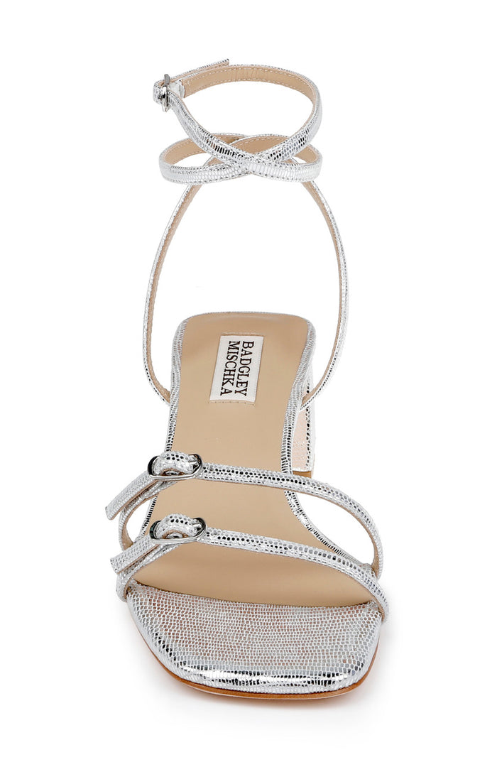 Silver Lizard | Dania Ankle Strap Low Block Sandals Front
