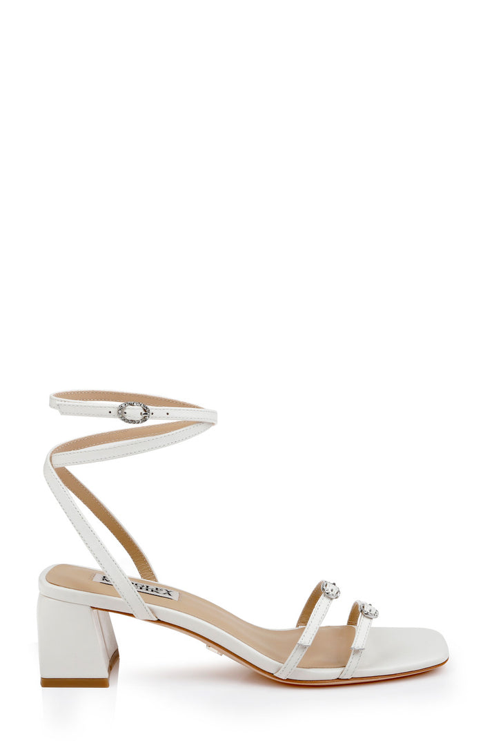 White Leather | Dania Ankle Strap Low Block Sandals Side