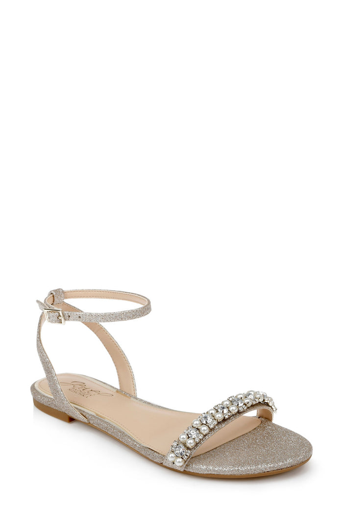 Light Gold | Daria Pearl and Crystal Flat Sandals