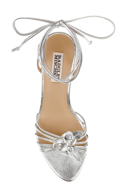 Silver Leather | Darlyn Ankle Tie Mid Heel Sandals Top