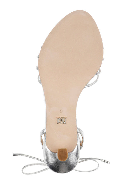 Silver Leather | Darlyn Ankle Tie Mid Heel Sandals Sole
