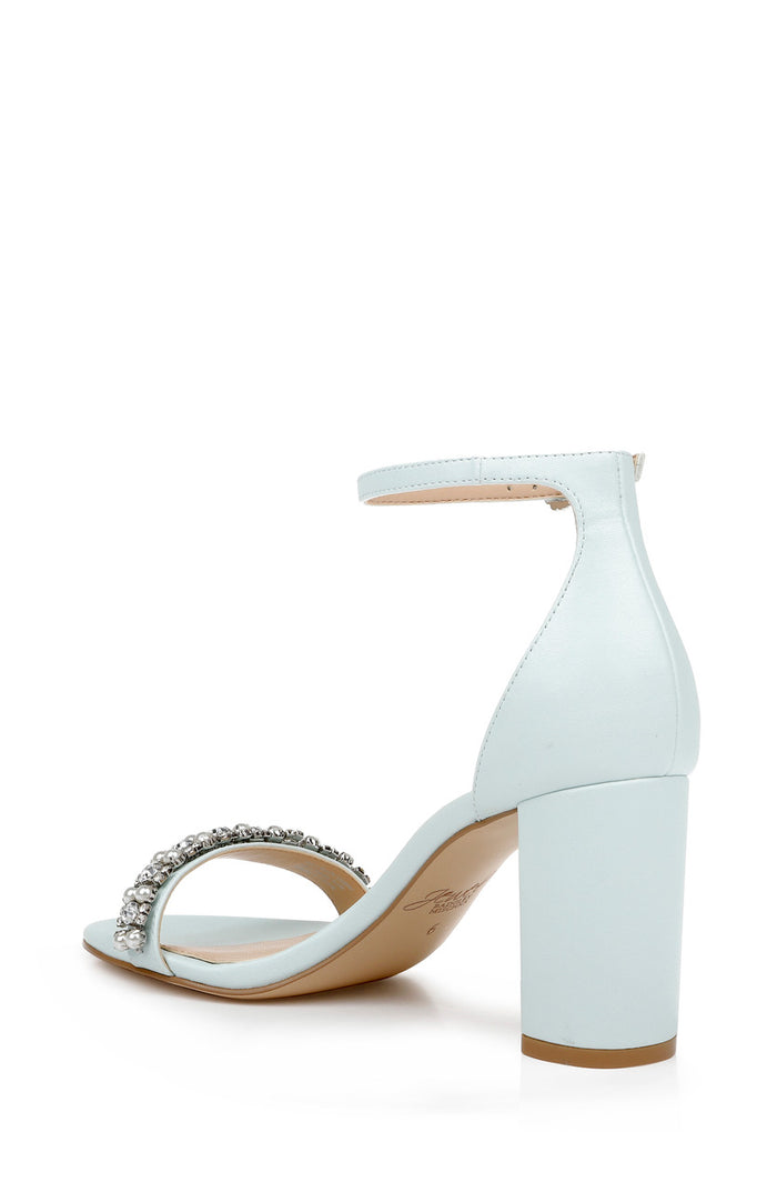 Pale Blue | Daylann Pearl and Crystal Block Heel Sandal
