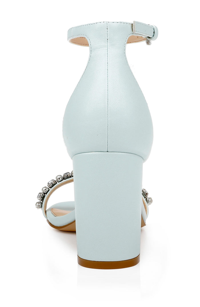 Pale Blue | Daylann Pearl and Crystal Block Heel Sandal