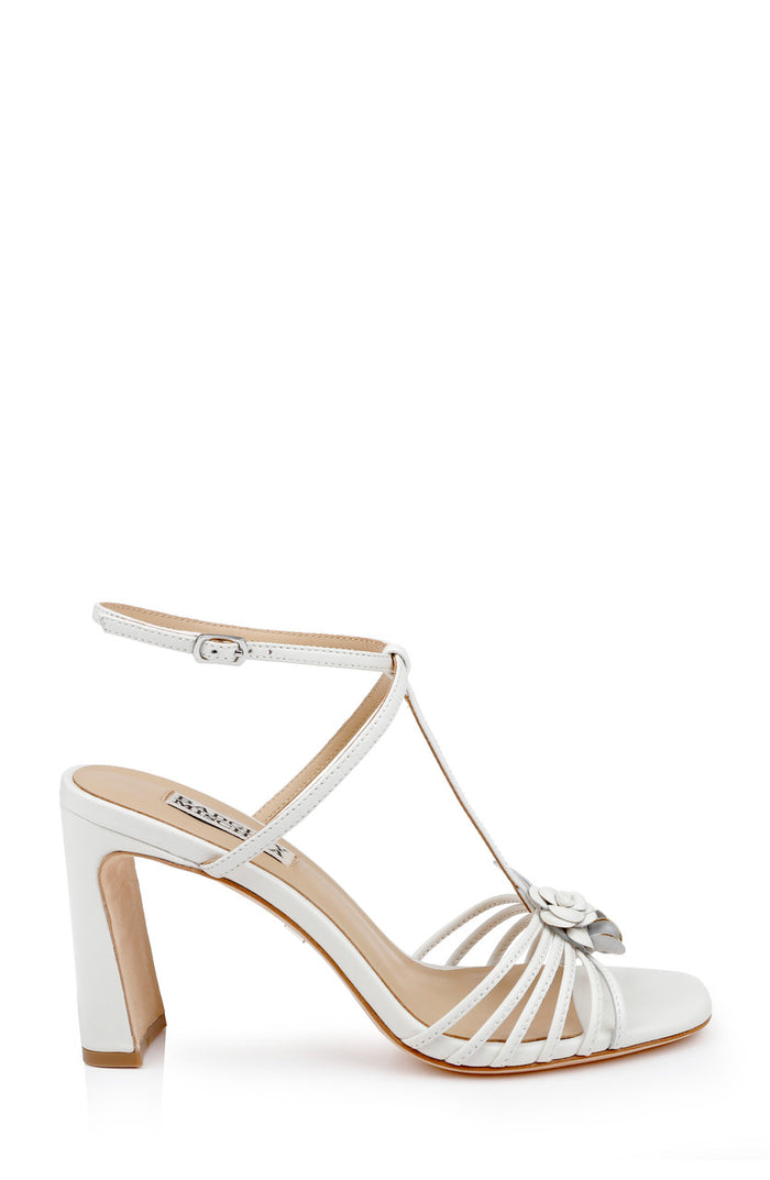 White Leather | Debora T-Strap Block Heel Sandals Side