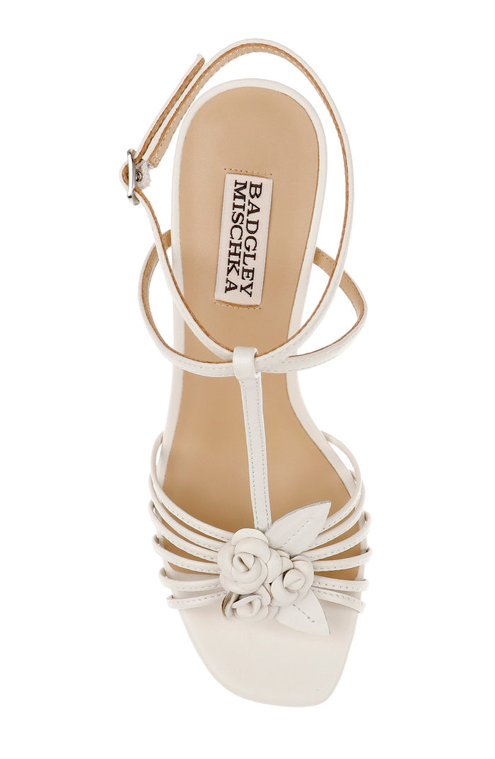 White Leather | Debora T-Strap Block Heel Sandals Top