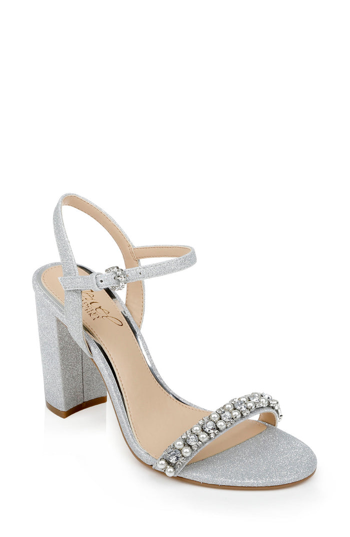 Silver | Dee Pearl and Crystal High Block Heels