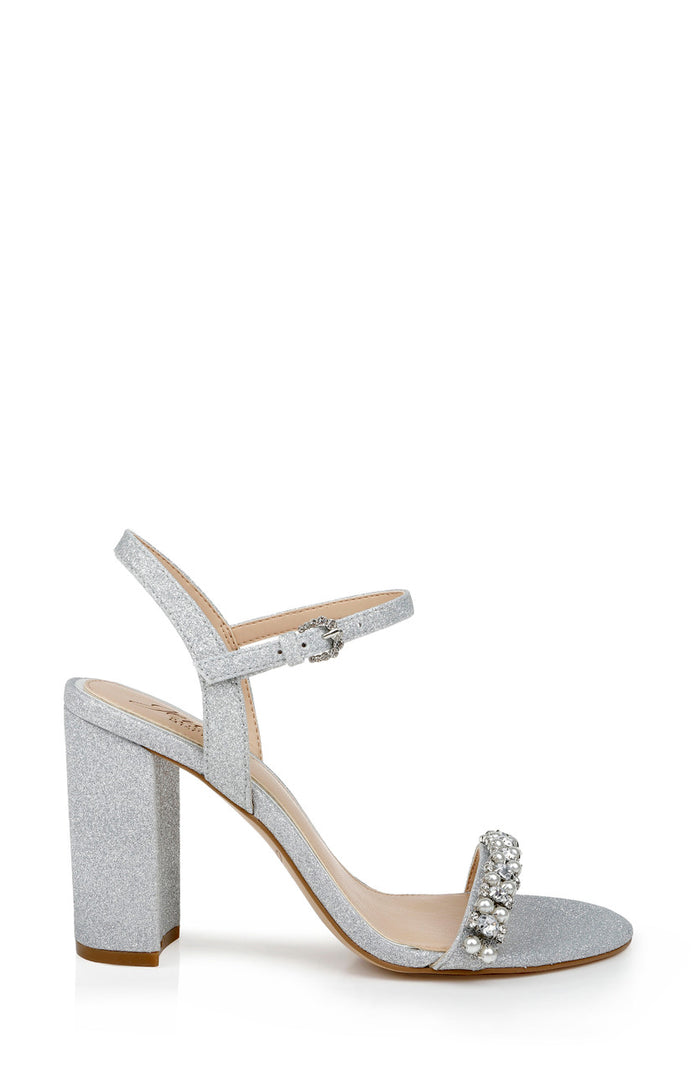 Silver | Dee Pearl and Crystal High Block Heels