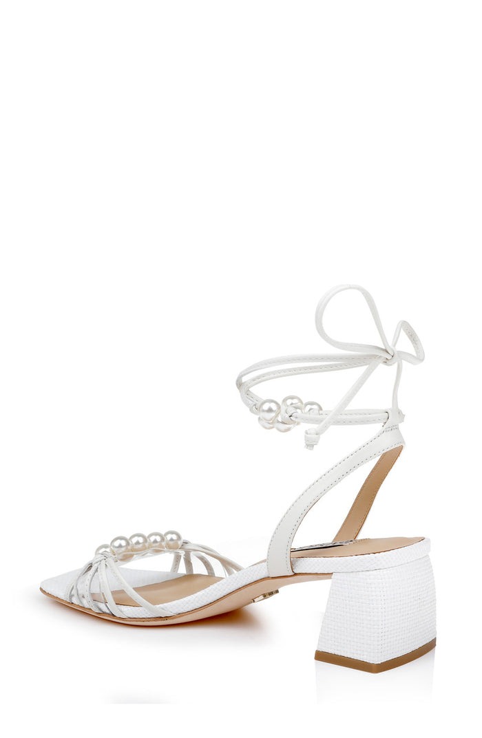 White Leather | Deja Ankle Tie Low Block Sandals Back Side