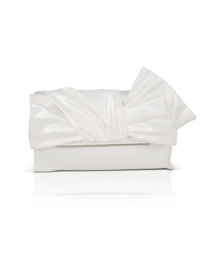 White | Delilah Handtied Bow Envelope Clutch