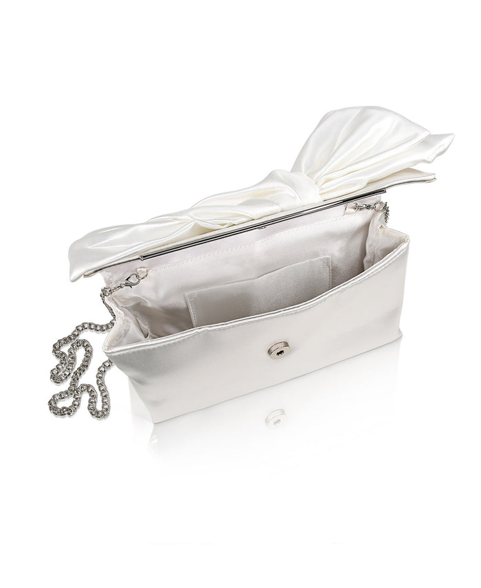 White | Delilah Handtied Bow Envelope Clutch