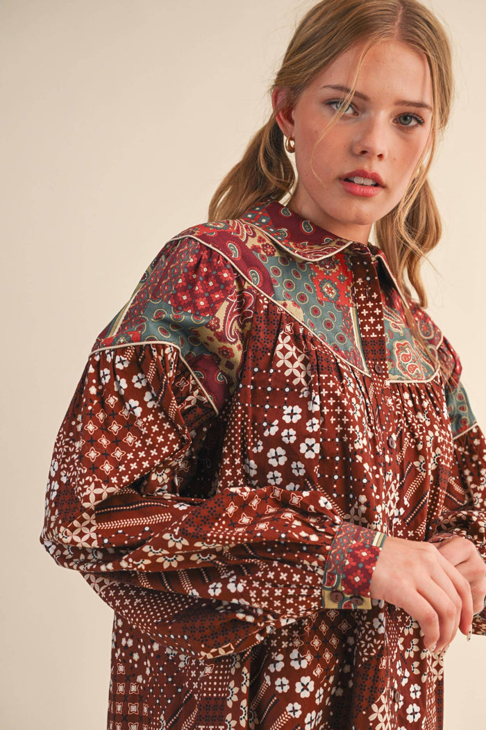 Delilah Patchwork Print Button Down