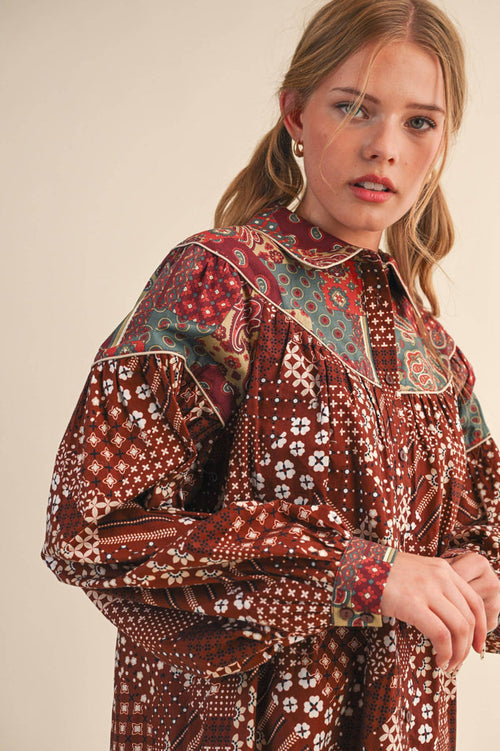 Delilah Patchwork Print Button Down