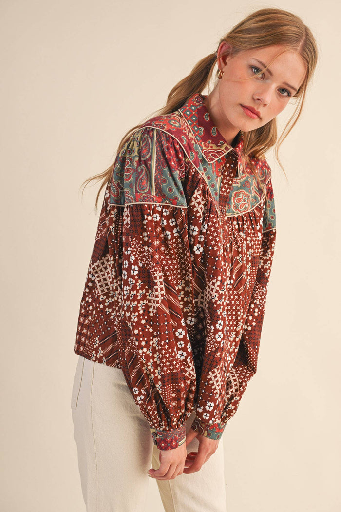 Delilah Patchwork Print Button Down