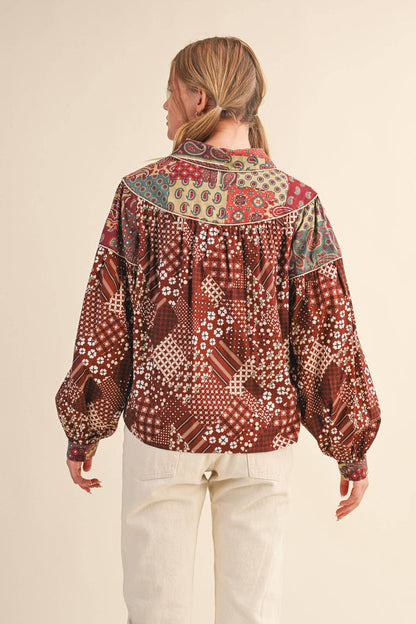 Delilah Patchwork Print Button Down