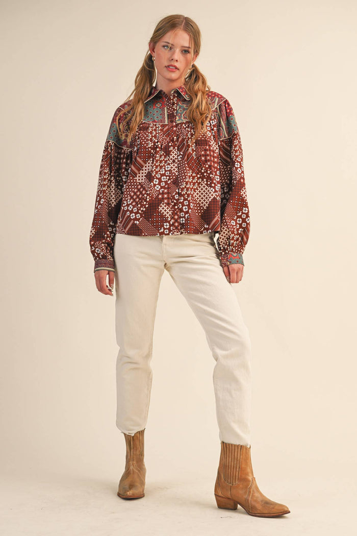 Delilah Patchwork Print Button Down
