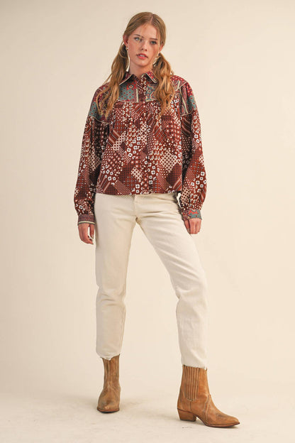 Delilah Patchwork Print Button Down