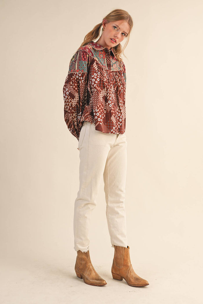 Delilah Patchwork Print Button Down