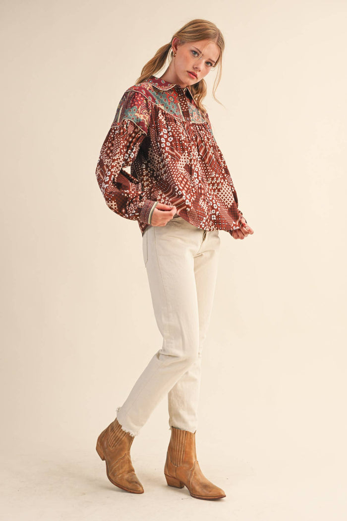 Delilah Patchwork Print Button Down
