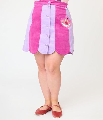 Disney Alice In Wonderland Collection By Smak Parlour Plus Size Purple Cheshire Cat Corduroy Mini Skirt