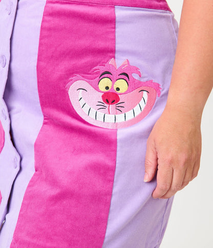 Disney Alice In Wonderland Collection By Smak Parlour Plus Size Purple Cheshire Cat Corduroy Mini Skirt