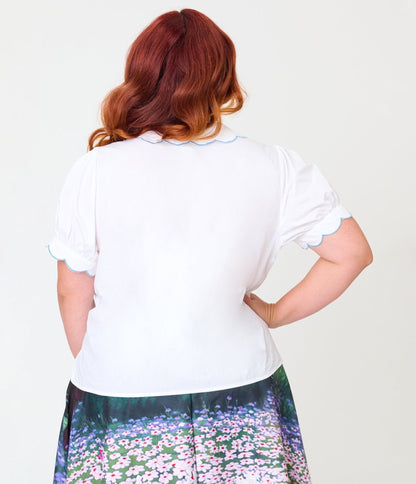 Disney Alice In Wonderland Collection By Smak Parlour Plus Size White Rabbit Embroidered Puff Sleeve Top