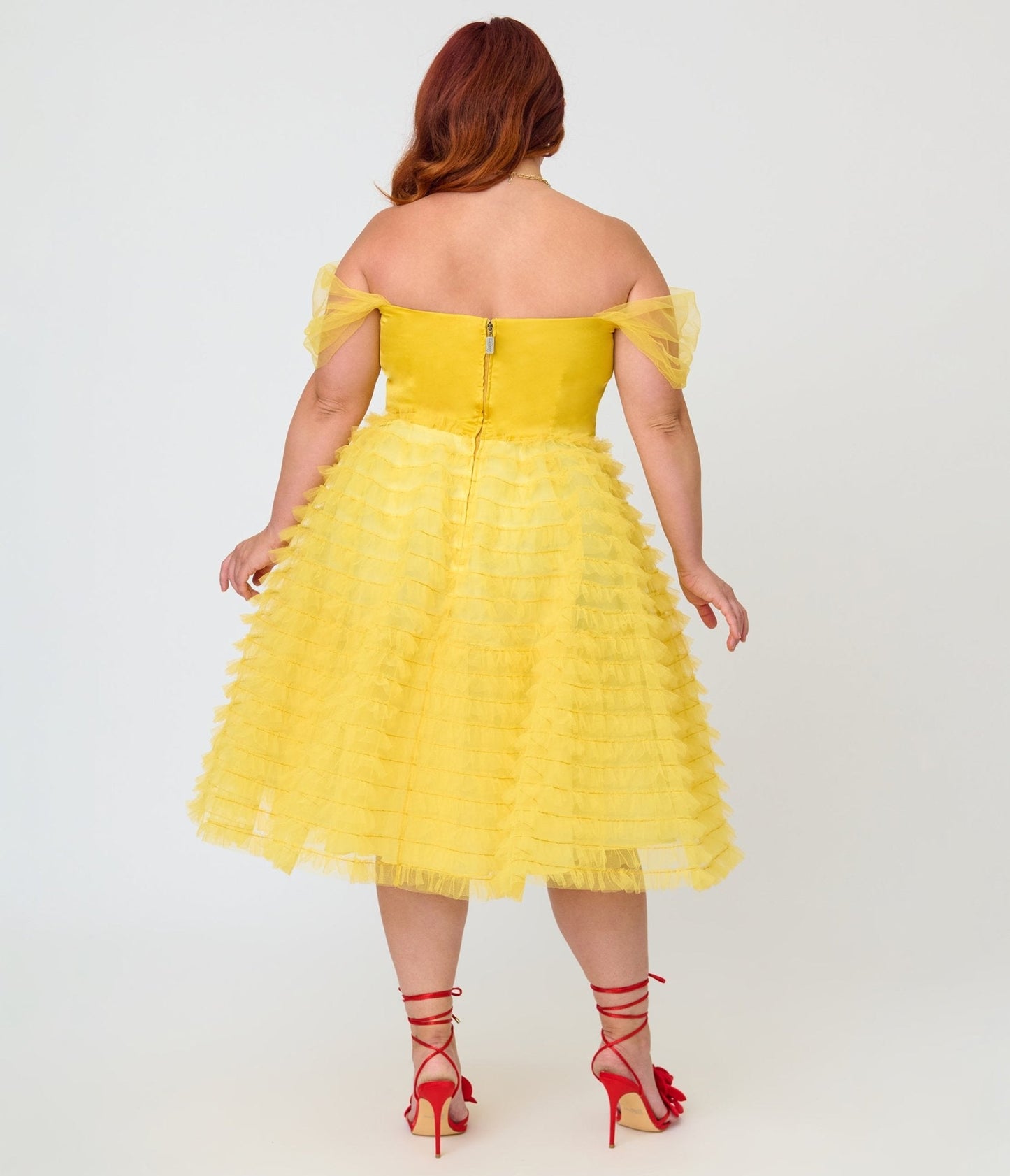 Disney Beauty & the Beast Collection by Unique Vintage Plus Size Yellow Mesh Tulle Belle Swing Dress