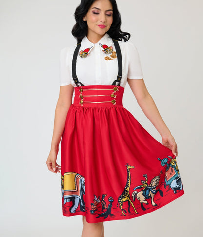 Disney Dumbo Collection by Unique Vintage Red Ringmaster Suspender Swing Skirt