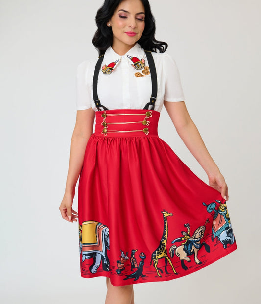 Disney Dumbo Collection by Unique Vintage Red Ringmaster Suspender Swing Skirt