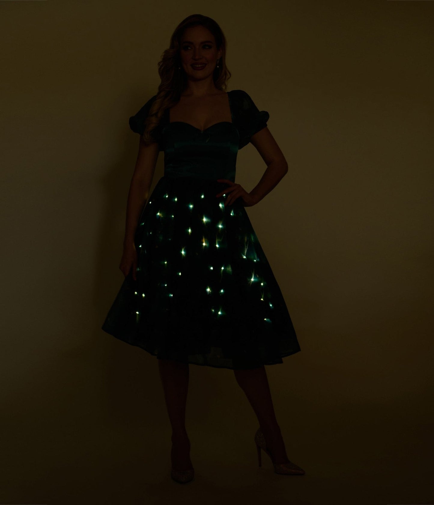 Disney Fantasia Collection by Unique Vintage Plus Size Teal Fairies Light Up Swing Dress