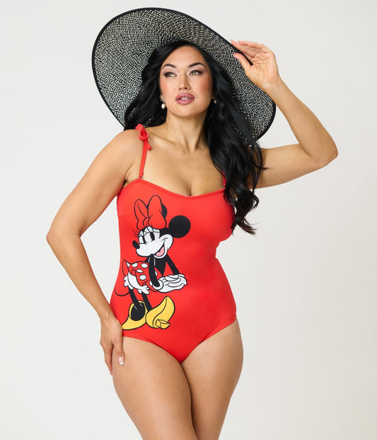 Disney Mickey & Friends Collection by Unique Vintage Red Minnie One Piece Swimsuit