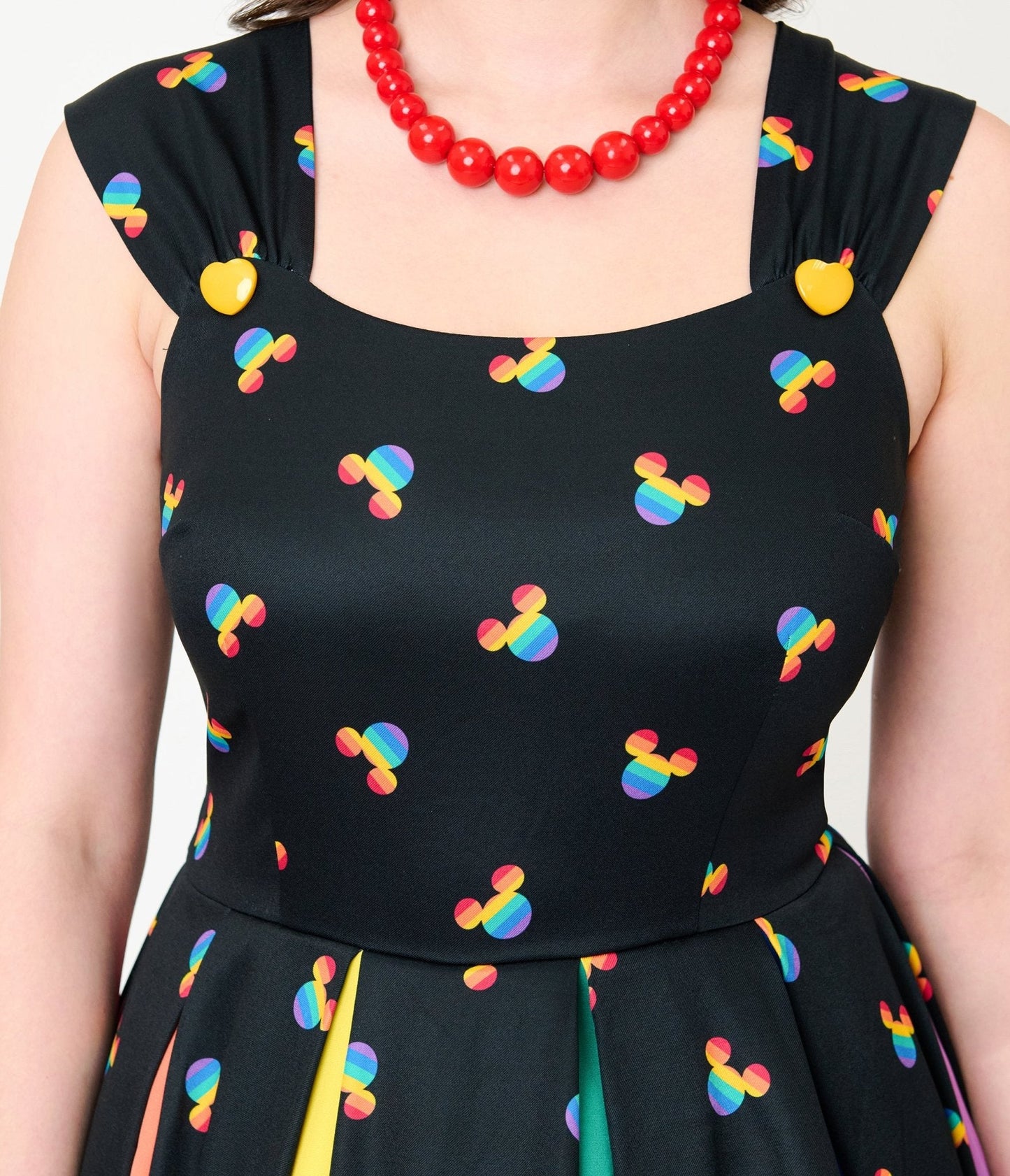 Disney Pride Collection by Unique Vintage Black & Rainbow Mickey Stripe Swing Dress