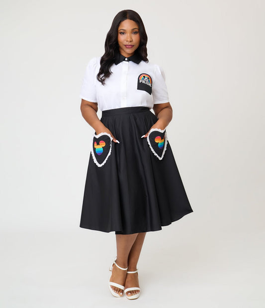 Disney Pride Collection by Unique Vintage Plus Size Black & Mickey Heart Pocket Sally Swing Skirt