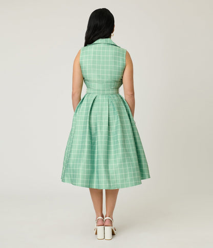 Disney Winnie the Pooh x Unique Vintage Green Plaid Edith Swing Dress