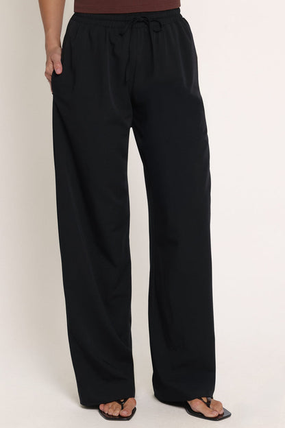BOTTOMS Drapey Elastic Waist Wide Leg Pants - Black