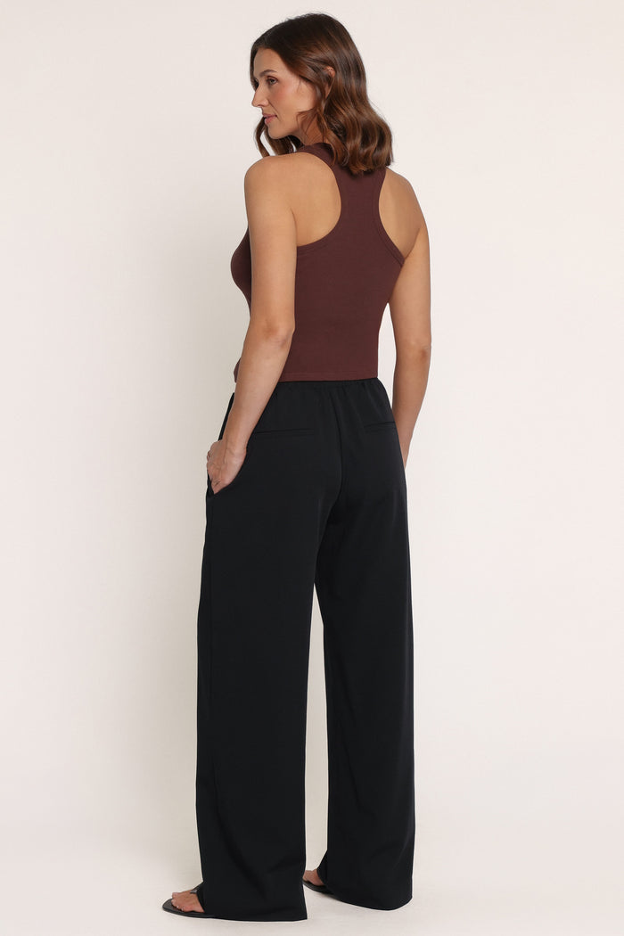 BOTTOMS Drapey Elastic Waist Wide Leg Pants - Black