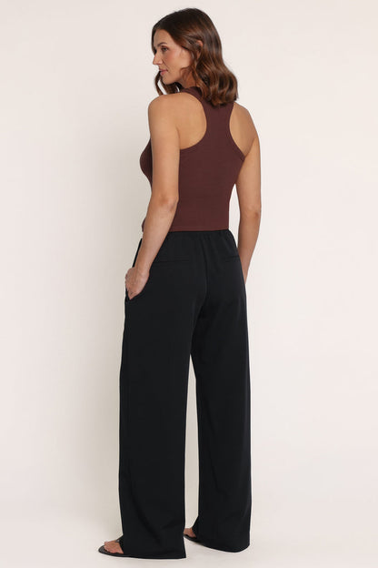 BOTTOMS Drapey Elastic Waist Wide Leg Pants - Black