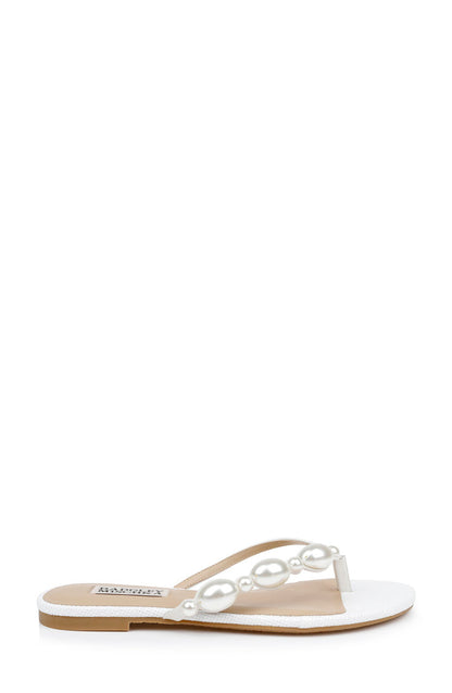 White Leather | Dyana Pearl Embellished Thong Sandals Side
