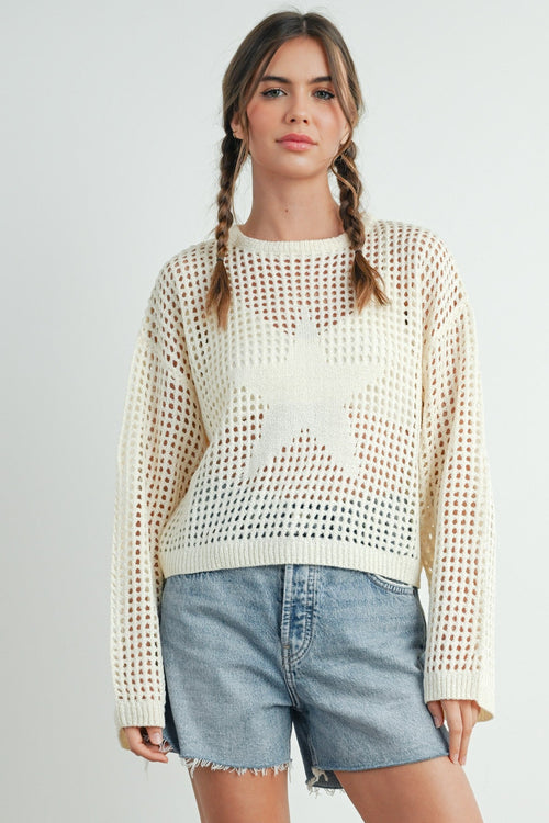 Loose Knit Crop Star Sweater
