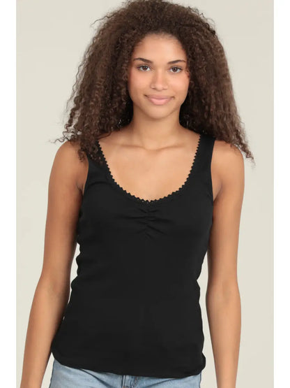 Cotton Rib Cinched Lace Trim Tank