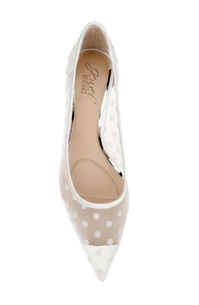 Ivory Satin | Elena Cap Toe Mesh Pumps Top